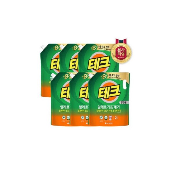 내일도착 테크 진드기 액체 세탁세제 리필 2LX6개 